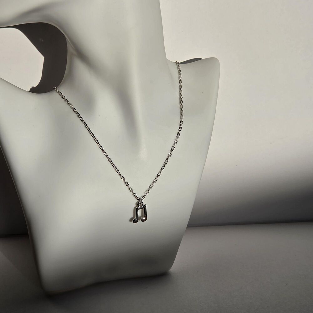 Silver Music Note Necklace, 21 Inch Chain Musical Charm Pendant, Gift for Musici